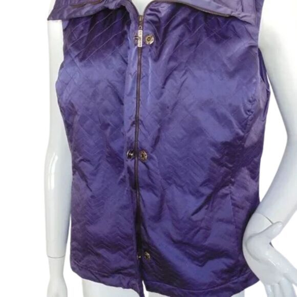 ST.JOHN SPORT Vest, L, Purple Quilted, Big Collar Zipper, Pockets - Picture 11 of 16